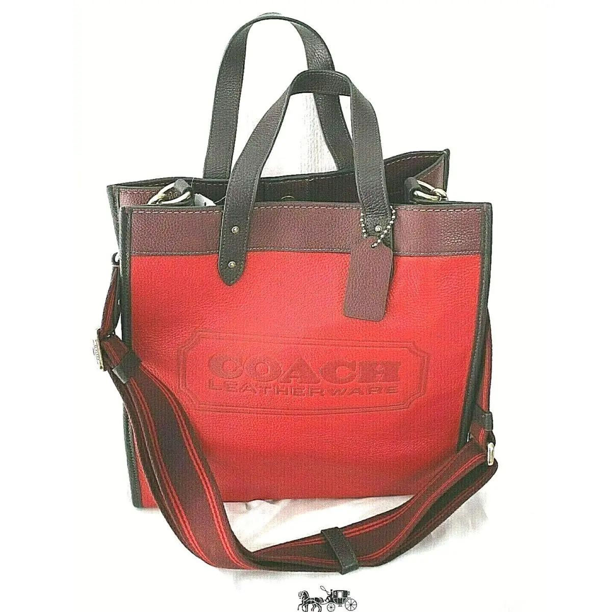 Coach Leather Red Colorblock Leather Field Tote Shoulder Bag C0775
