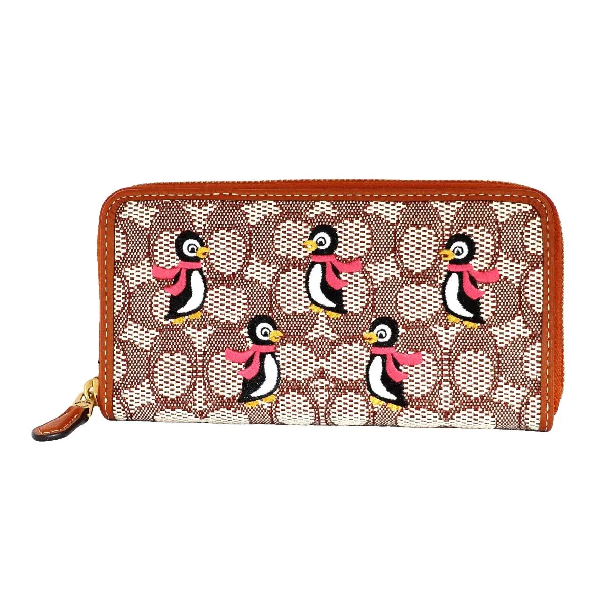 Coach Penguin Signature Jacquard Leather Accordian Zipper Wallet C7721 + Tag