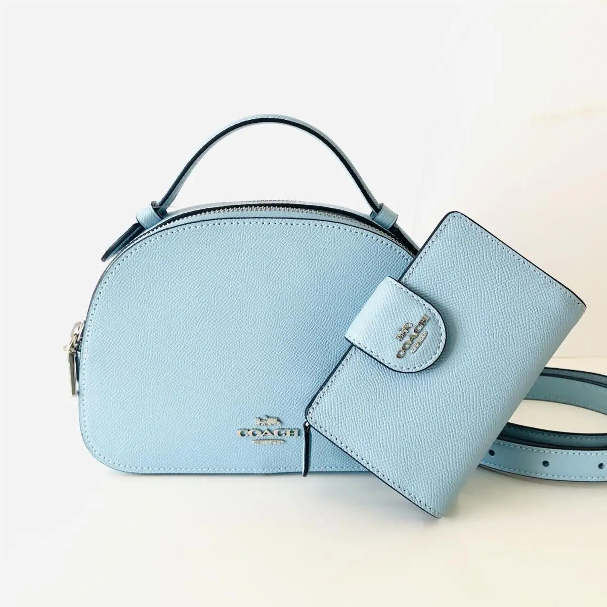 Coach Serena Satchel Purse Wallet Set Top Handle Crossbody Sky Blue