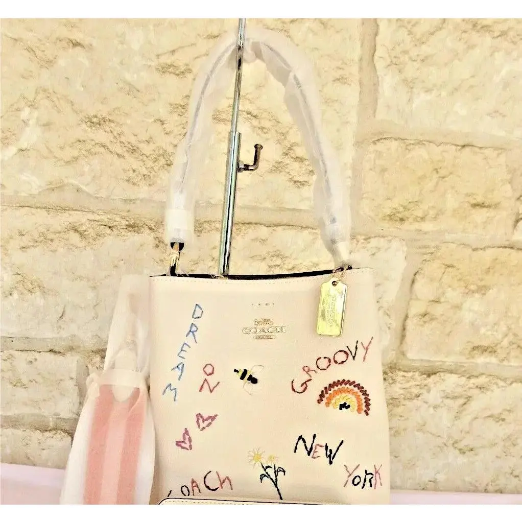 Coach Small Town Bucket Bag and Dust Bag Diary Embroidery Chalk Dust Bag