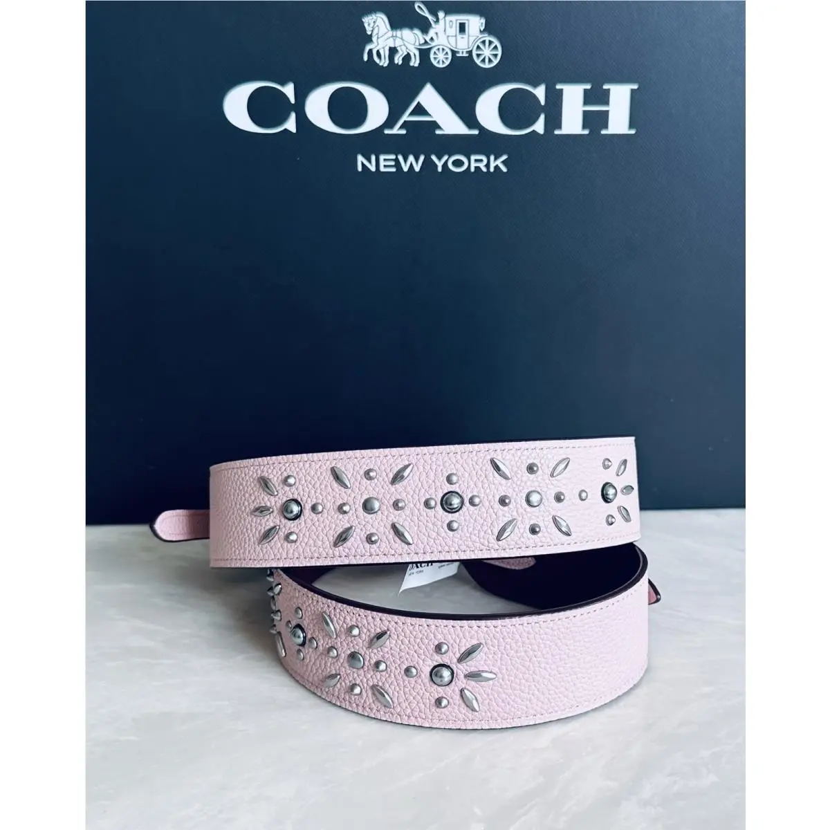 Coach Custom Prairie Rivets Pink Blossom Leather Bag Strap Silver CC704