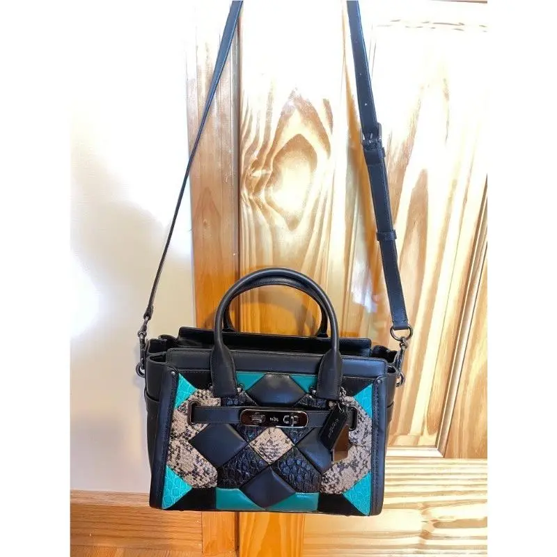 Coach Women Croc Embossed Leather Swagger 27 with According Zip Wallet