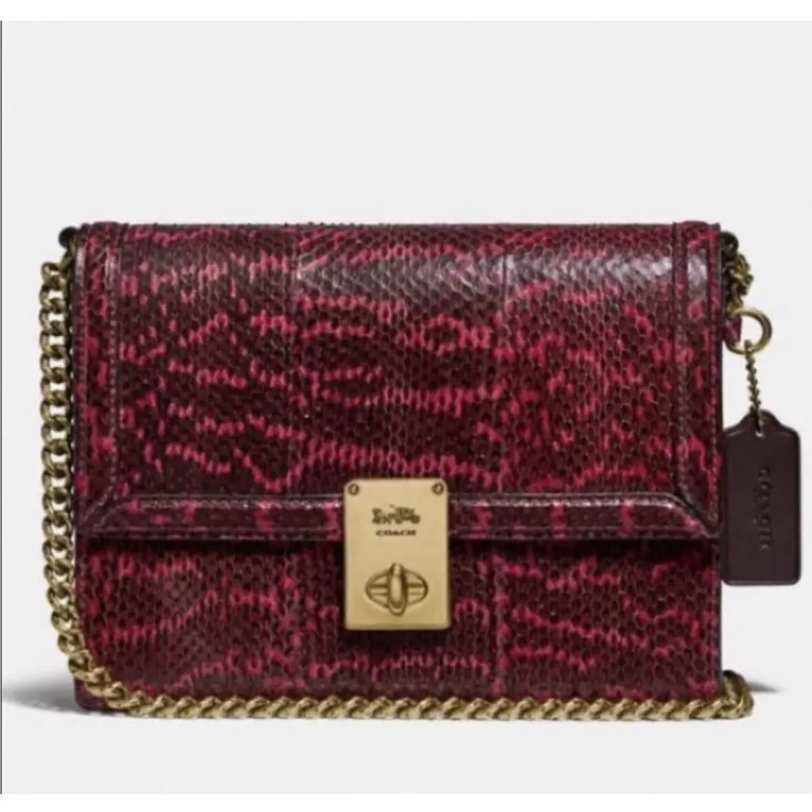 Coach Hutton Shoulder Bag Snakeskin/leather-brass Cerise