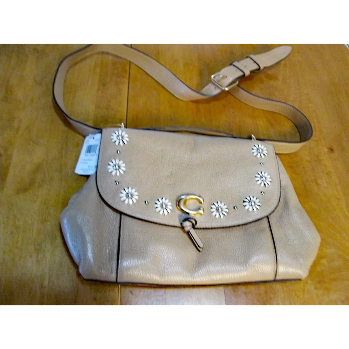 Coach Remi Shoulder Bag Whipstitch Daisy Applique Chalk Floral Tan Leather