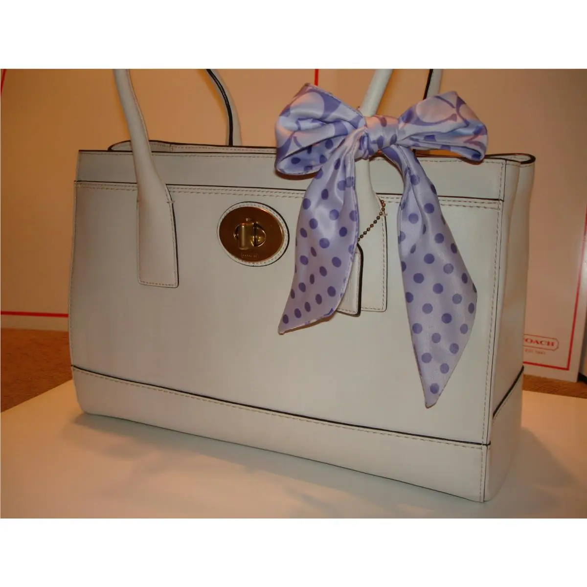 Coach White Madeline Tote Bag Turnlock Expandable Satchel Purse