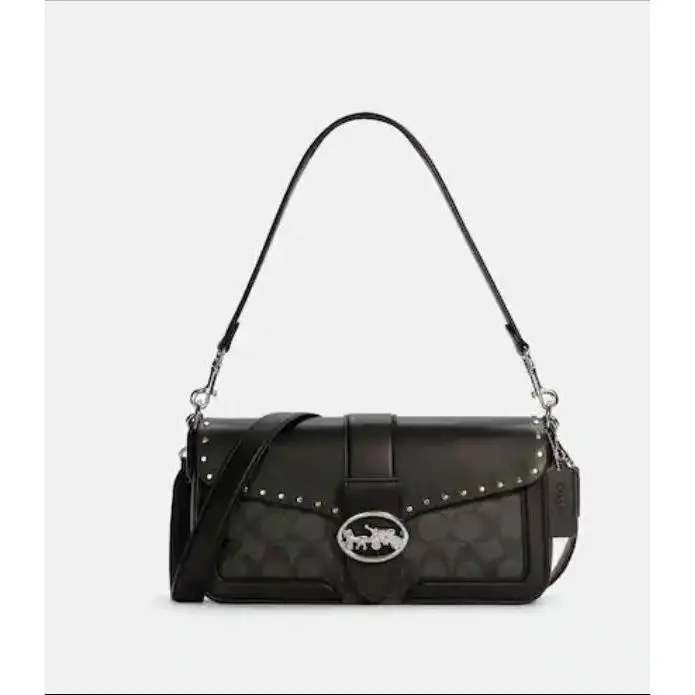 Coach 5605 Georgie Shoulder Bag In Signature Canvas and Leather with Rivets Blac