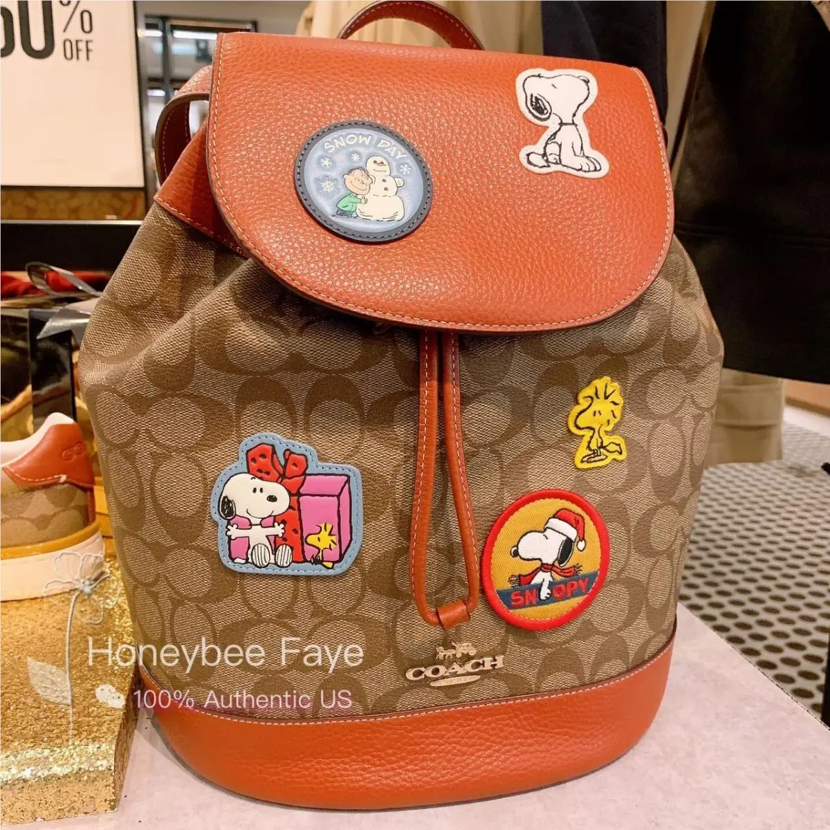Coach X Peanuts Dempsey Drawstring Backpack In Signature Canvas with Patches