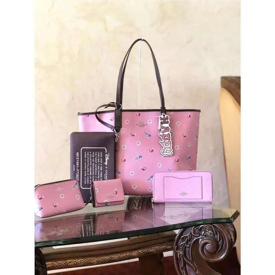 6PCS  Disney Reversible Tote+wristlet+wallet+sm Wallet+pouch+charm by Coach