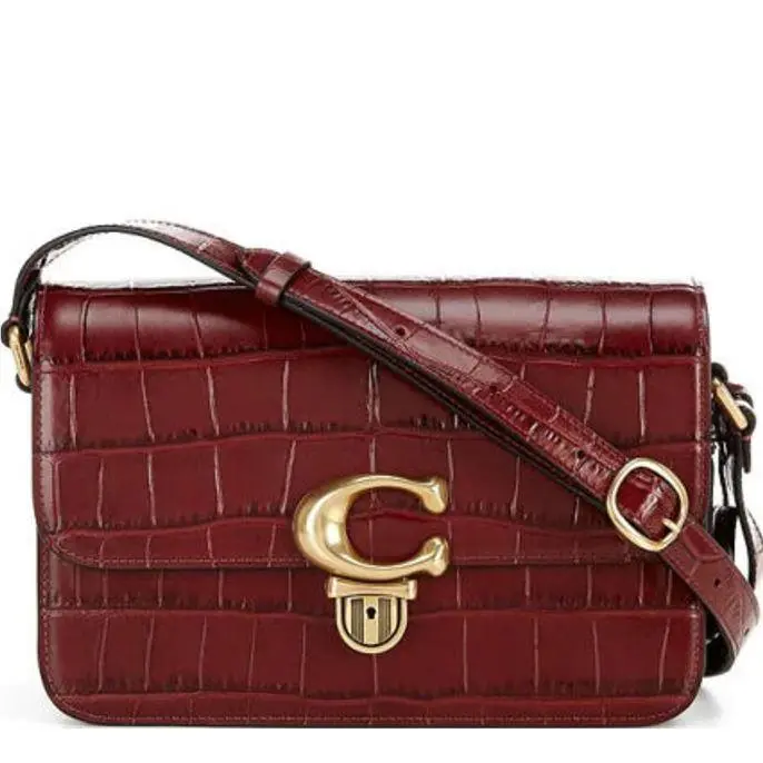 Coach Studio Croc Embossed Shoulder Bag Wine Red Dust Bag