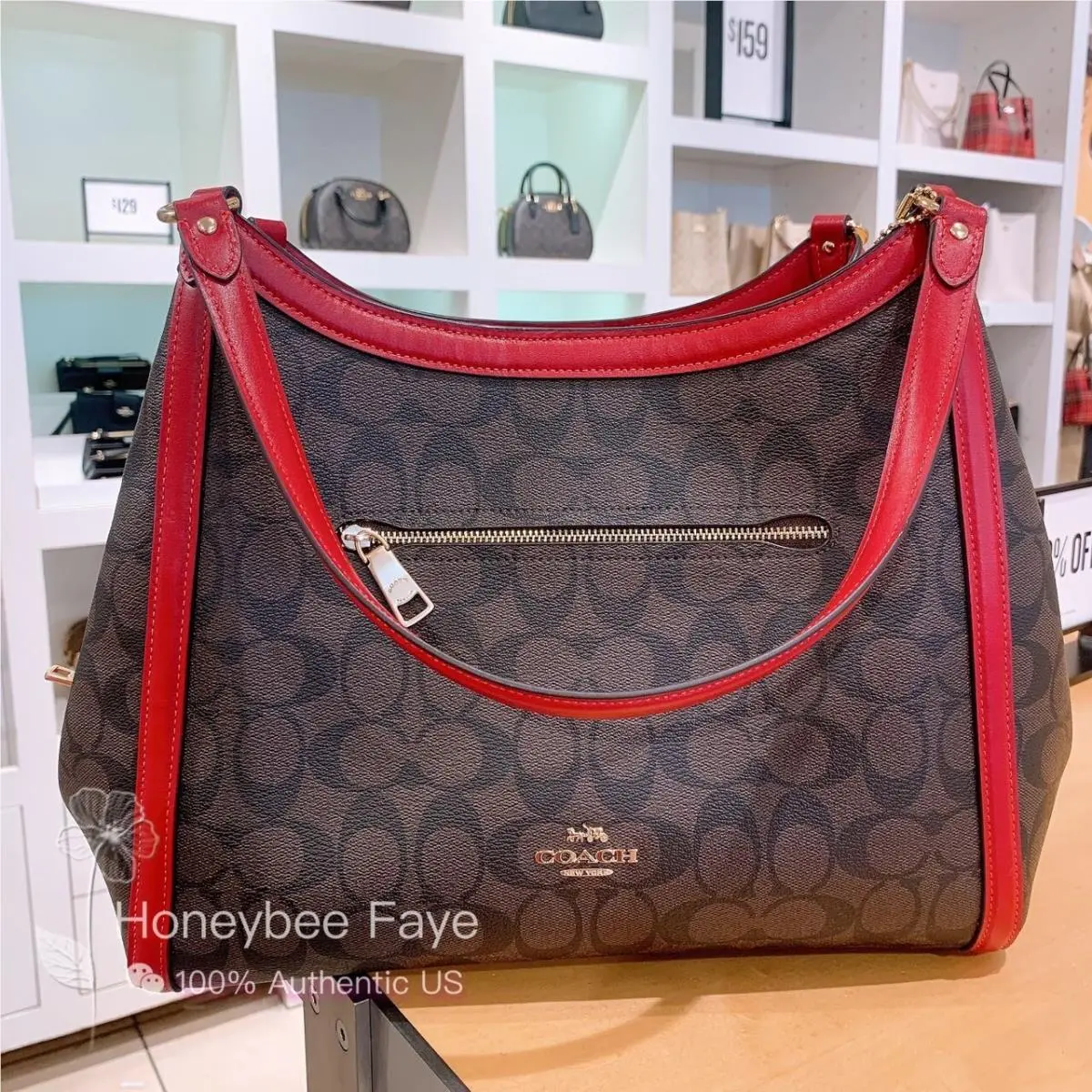 Coach Kristy Shoulder Bag In Signature Canvas Brown 1941 Red
