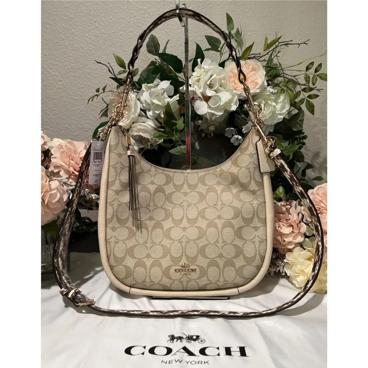 Coach Signature Canvas Jules Hobo Shoulder Crossbody Bag Light Khaki/ivory