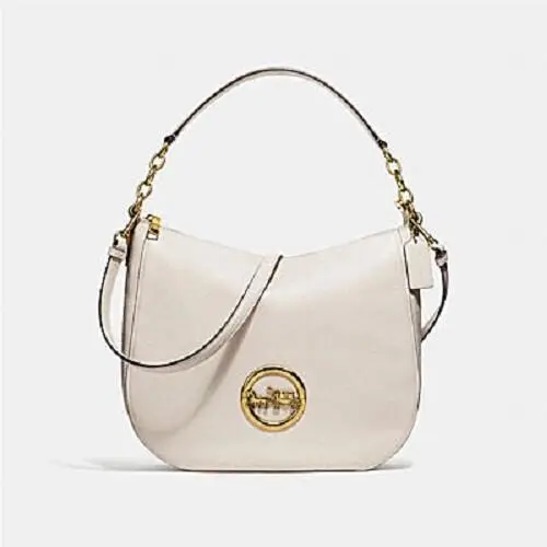 Coach F31400 Leather Elle Hobo in Chalk/old Brass Carriage Logo