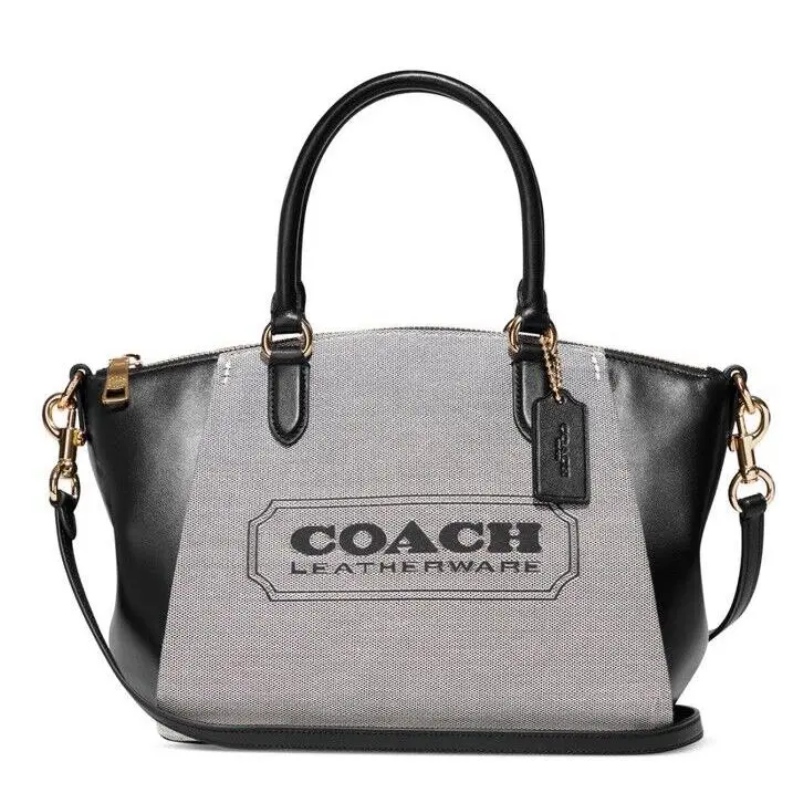 Coach Badge Jacquard Elise Satchel with Convertible Straps/salt/black/nwt