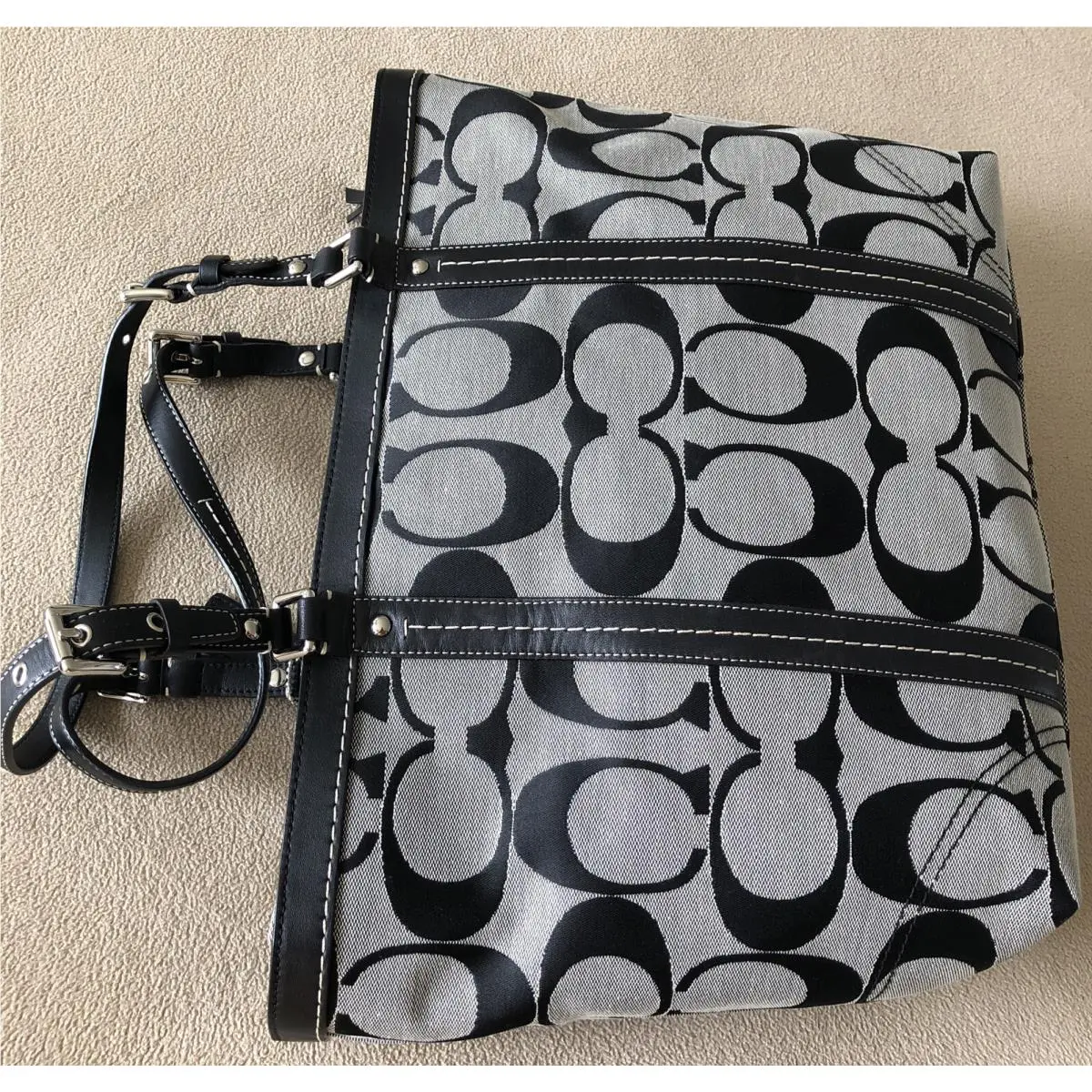 Signature Coach Jacguard with Leather Large Bag
