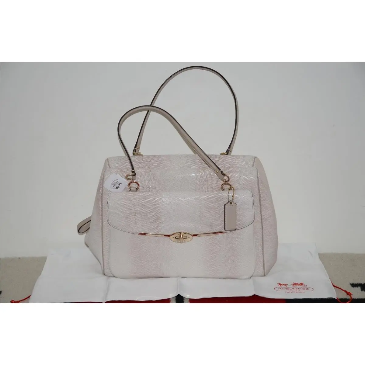 Coach Embossed Python Print Leather Satchel Tote Bag
