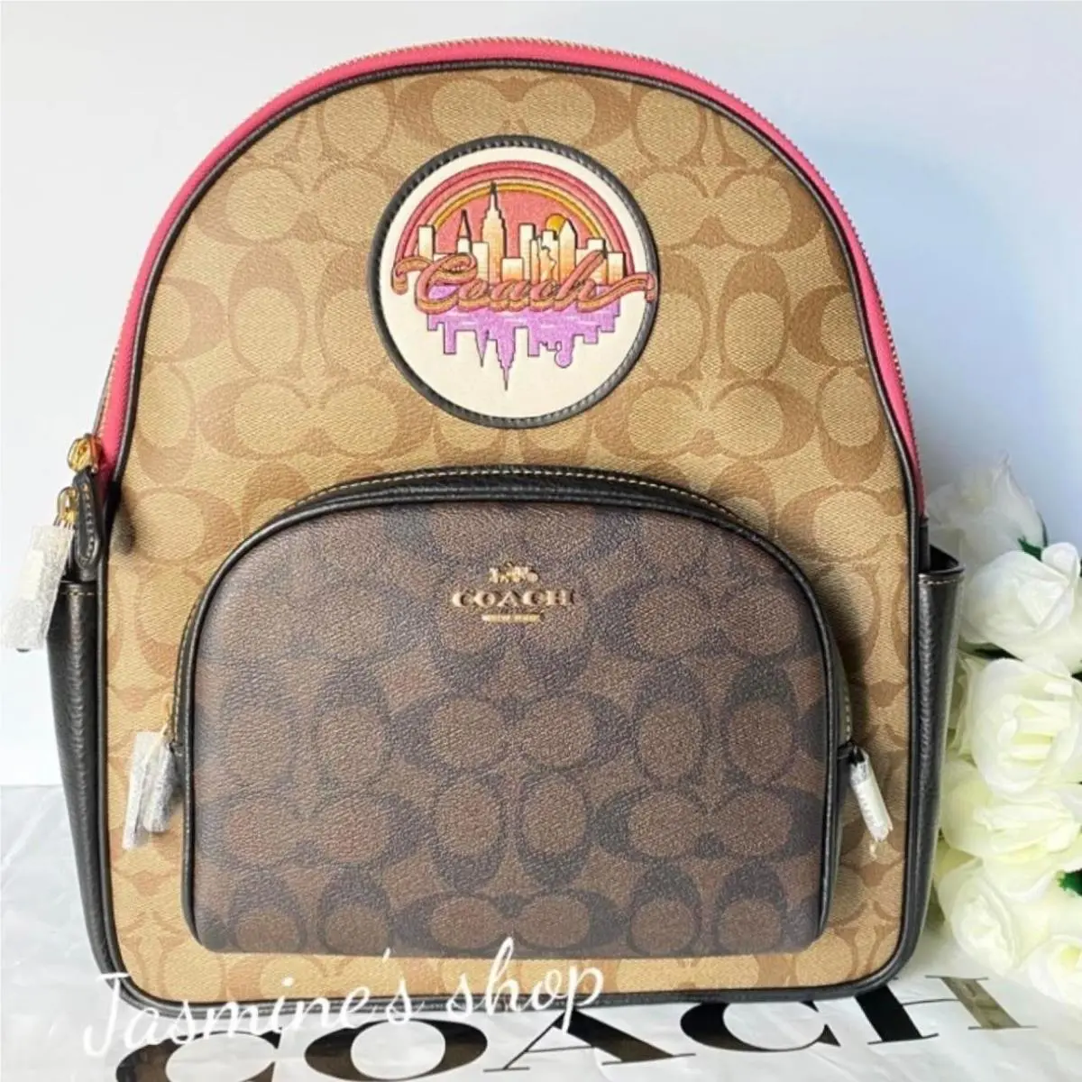 Coach Court Backpack In Blocked Signature Canvas with Souvenir Patches c6920