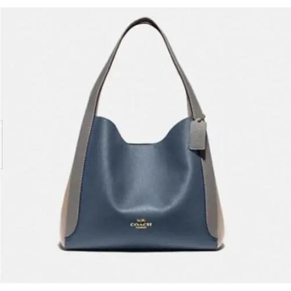 Coach Colorblock Hadley Hobo Dark Denim Blue Gray Tote Leather Bag Handbag