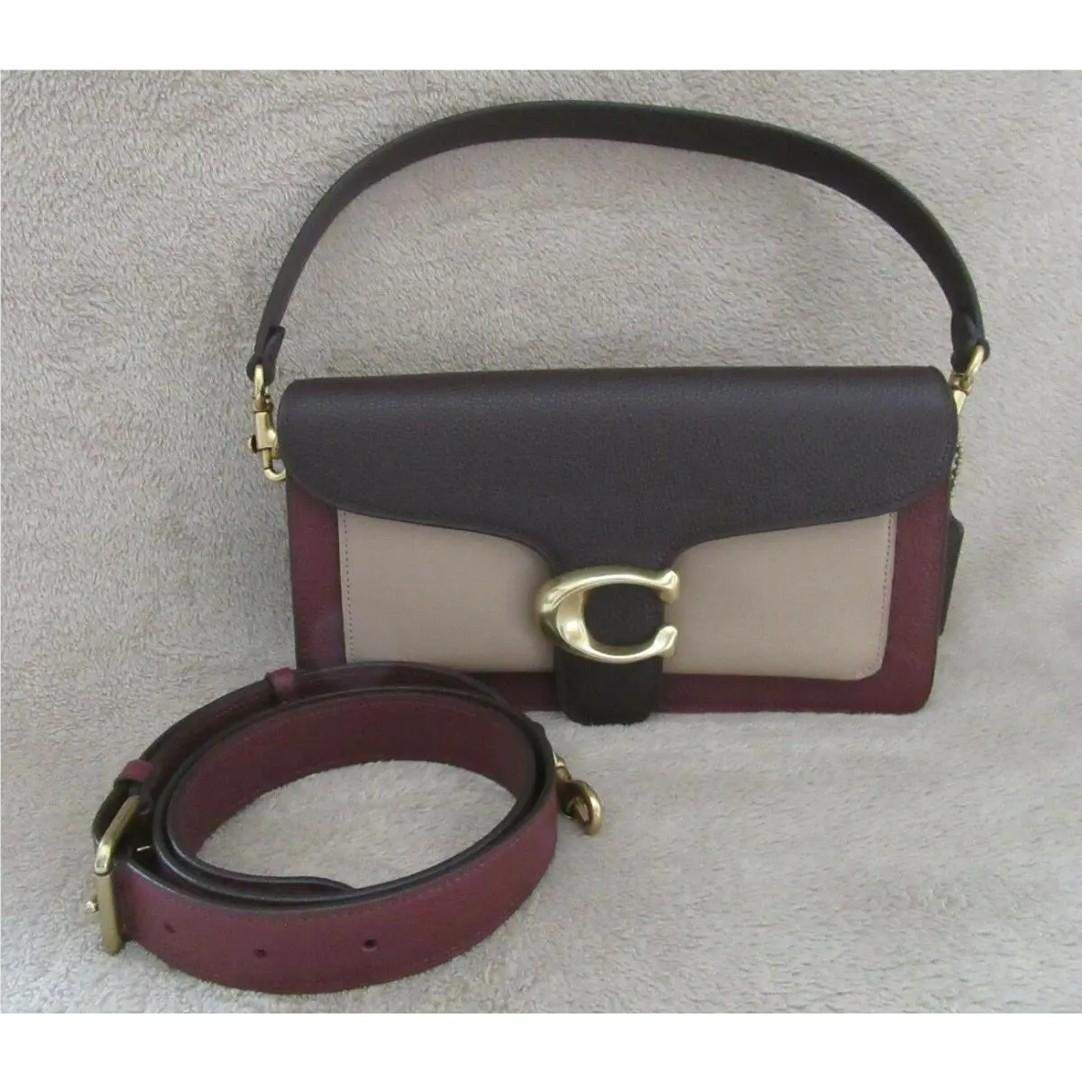 Coach 76105 Tabby Colorblock Pebble Leather Wine Shoulder Handbag Purse 26