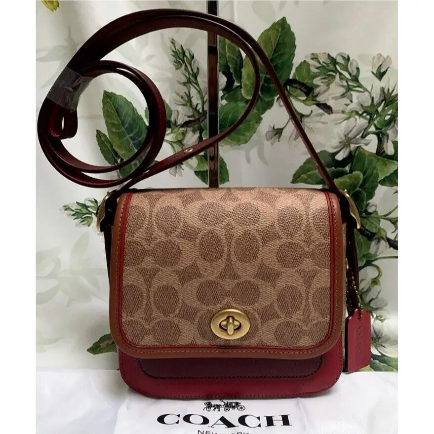 Coach Rambler 3693 Shoulder Messenger X-body Bag In Tan Maroon Sig C Leather