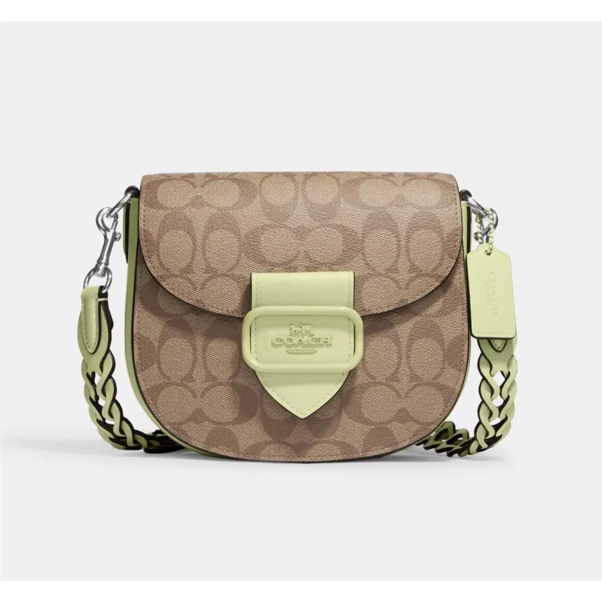 Coach Morgan Saddle Bag In Signature Canvas Silver/khaki/pale Lime