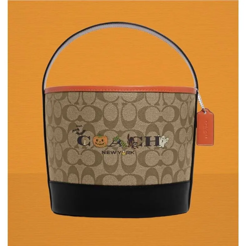 Coach Halloween Trick or Treat Signature Canvas Leather Tote Bucket - Vhtf