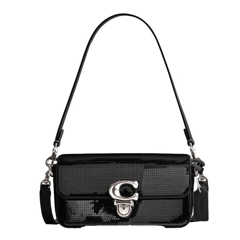 Coach Studio Baguette Shiny Sequin Shoulder Crossbody Bag In Black