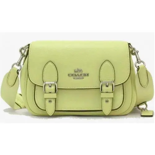 Coach Lucy Leather Buckle Flap Shoulder Crossbody Bag Pale Lime/silver C6782