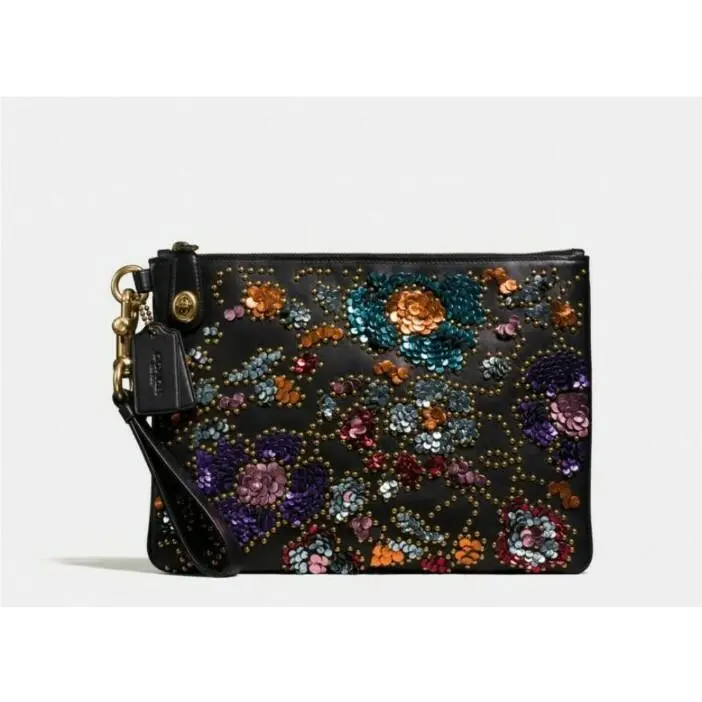 Coach 11702 Turnlock Wristlet 30 In Glovetanned Leather with Sequins