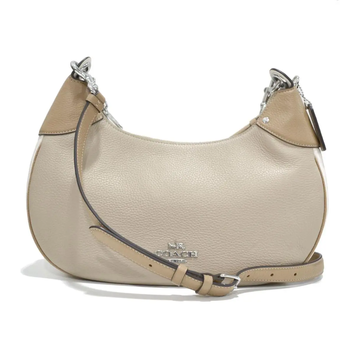 Women`s Mara Leather Hobo Purse Bag Pockets Handle Sandy Beige Multi by Coach