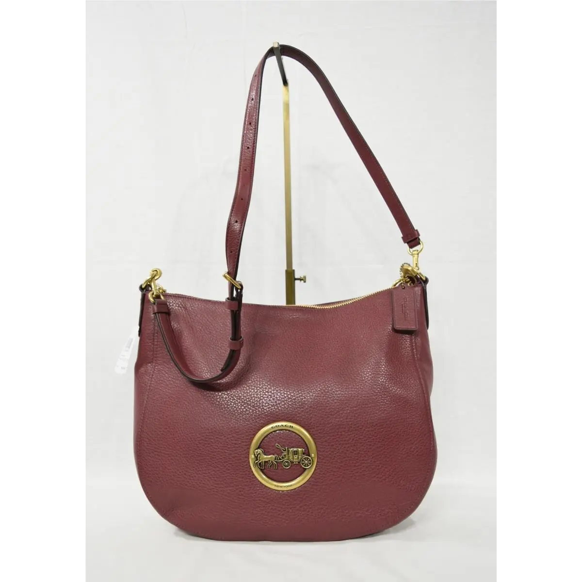 Coach F31369 Crimson Pebbled Leather Large Hobo Gold Carriage Logo