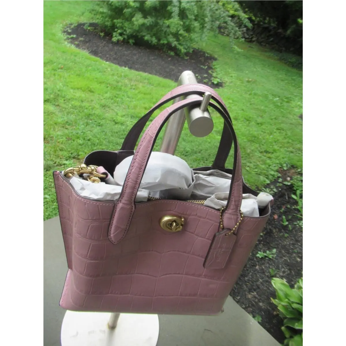 Coach Embossed Croc Willow Tote 24/ Ice Purple/ Short and Cross Body Handles