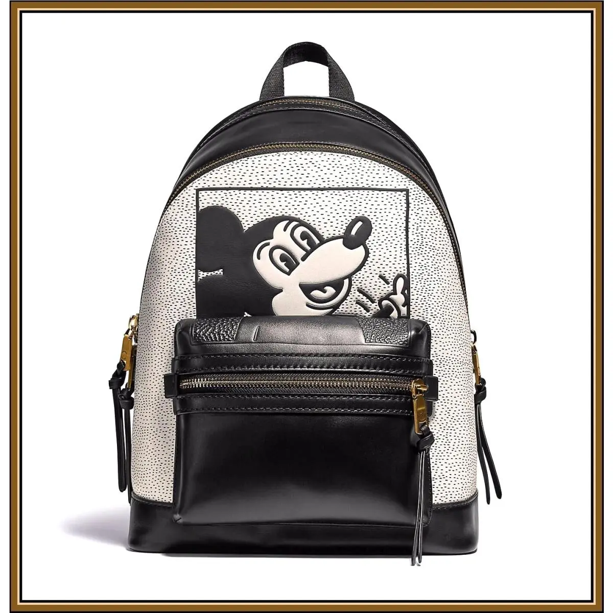 Coach Keith X Haring Disney Mickey Mouse Black Academy Backpack Leather Bag L/g