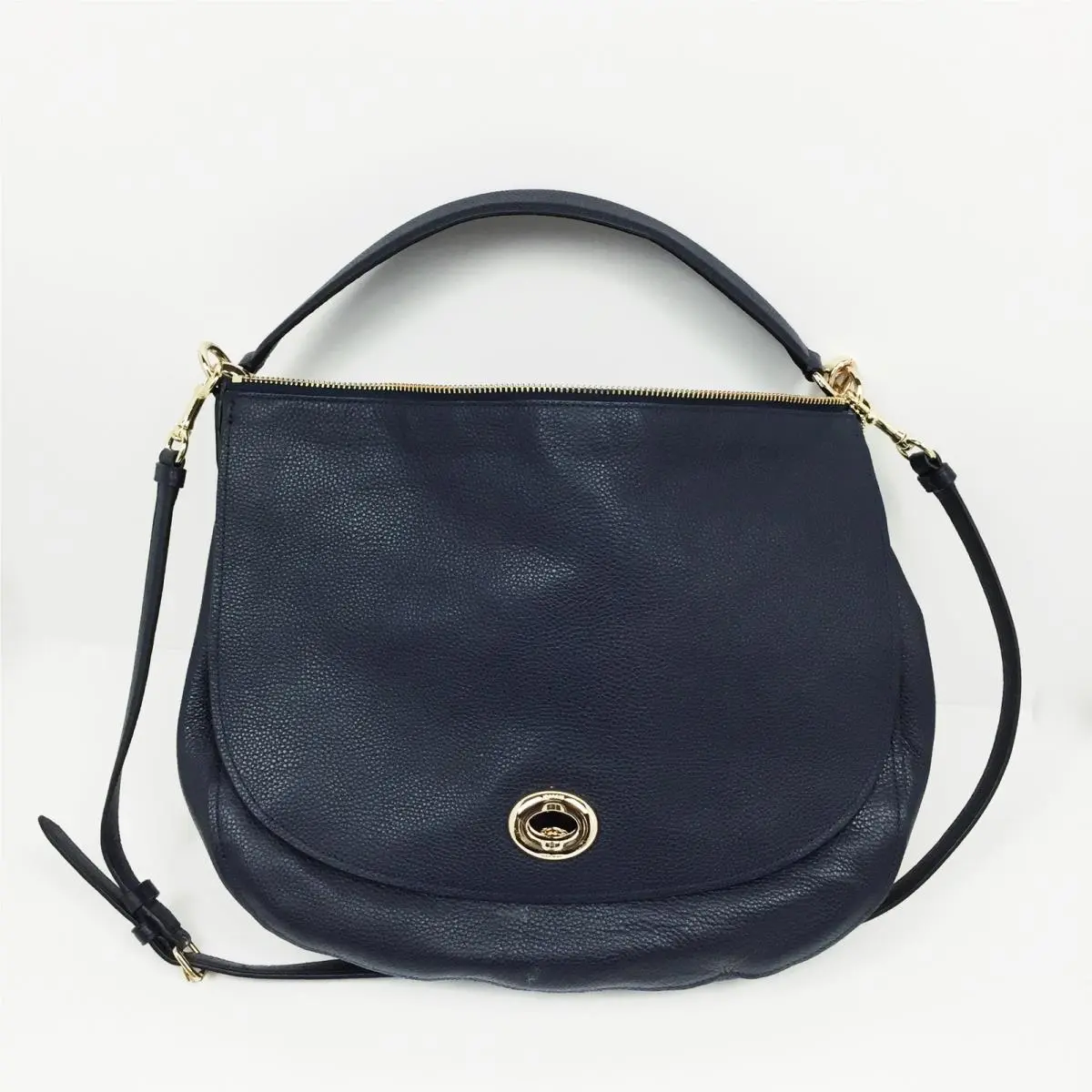 Coach Pebbled Leather Turnlock Navy Hobo 36762