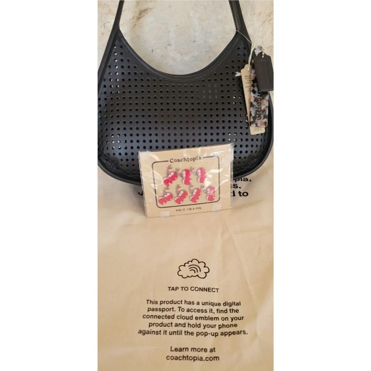 Coach Ergo Bag In Perforated Up Crafted Leather Cherry Magnetic Pins Black CT271