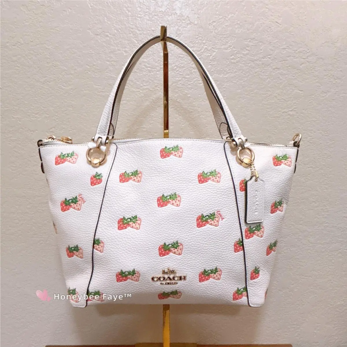 Coach Kacey Satchel with Strawberry Print CB597 Chalk Color