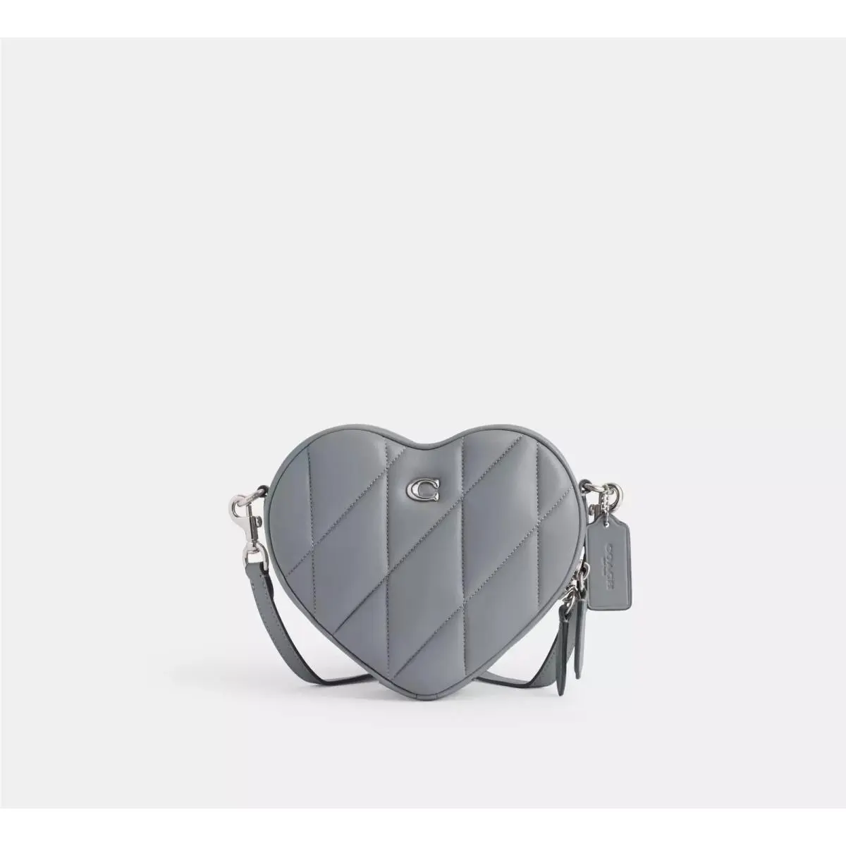 Coach Heart Crossbody with Quilting Grey Blue Nappa Leather