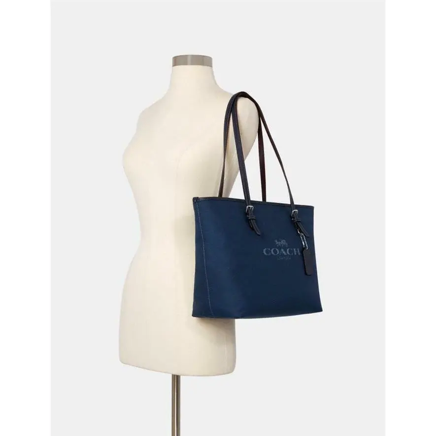 Coach 6528 Canvas and Smooth Leather City Zip Tote In Denim Blue