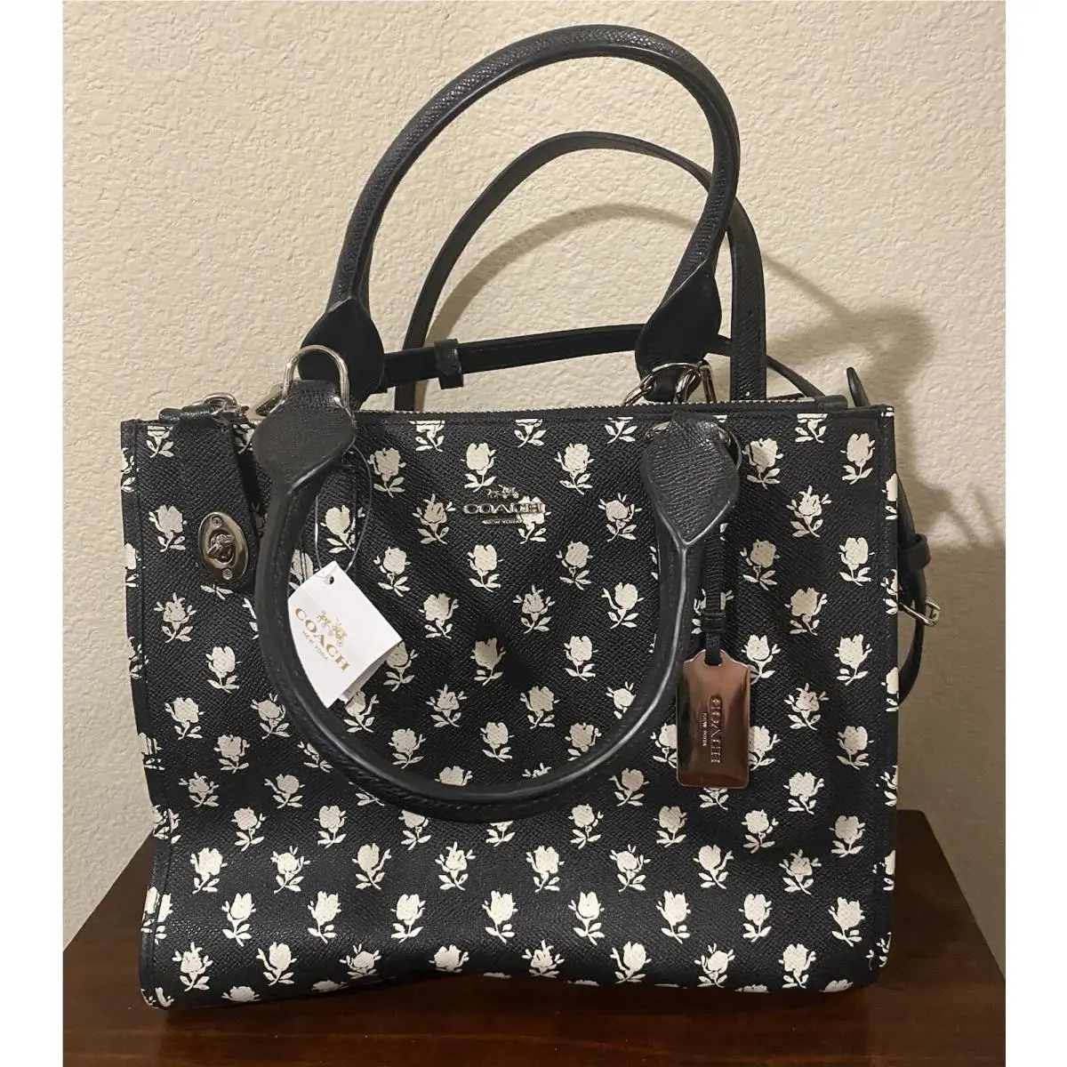 Coach Black and White Floral Crossbody Bag