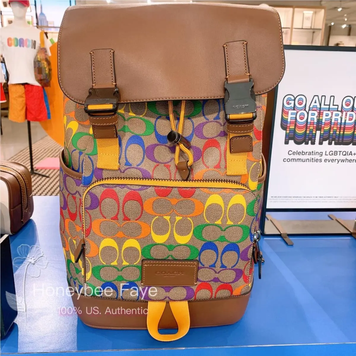 Coach Men`s Track Backpack In Rainbow Signature Canvas C9845