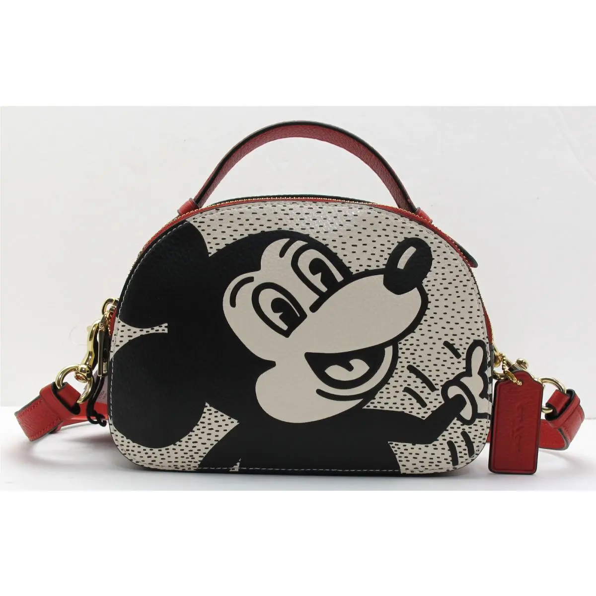 Coach x Disney Mickey Mouse/k.h Serena Leather Crossbody Satchel Chalk/black