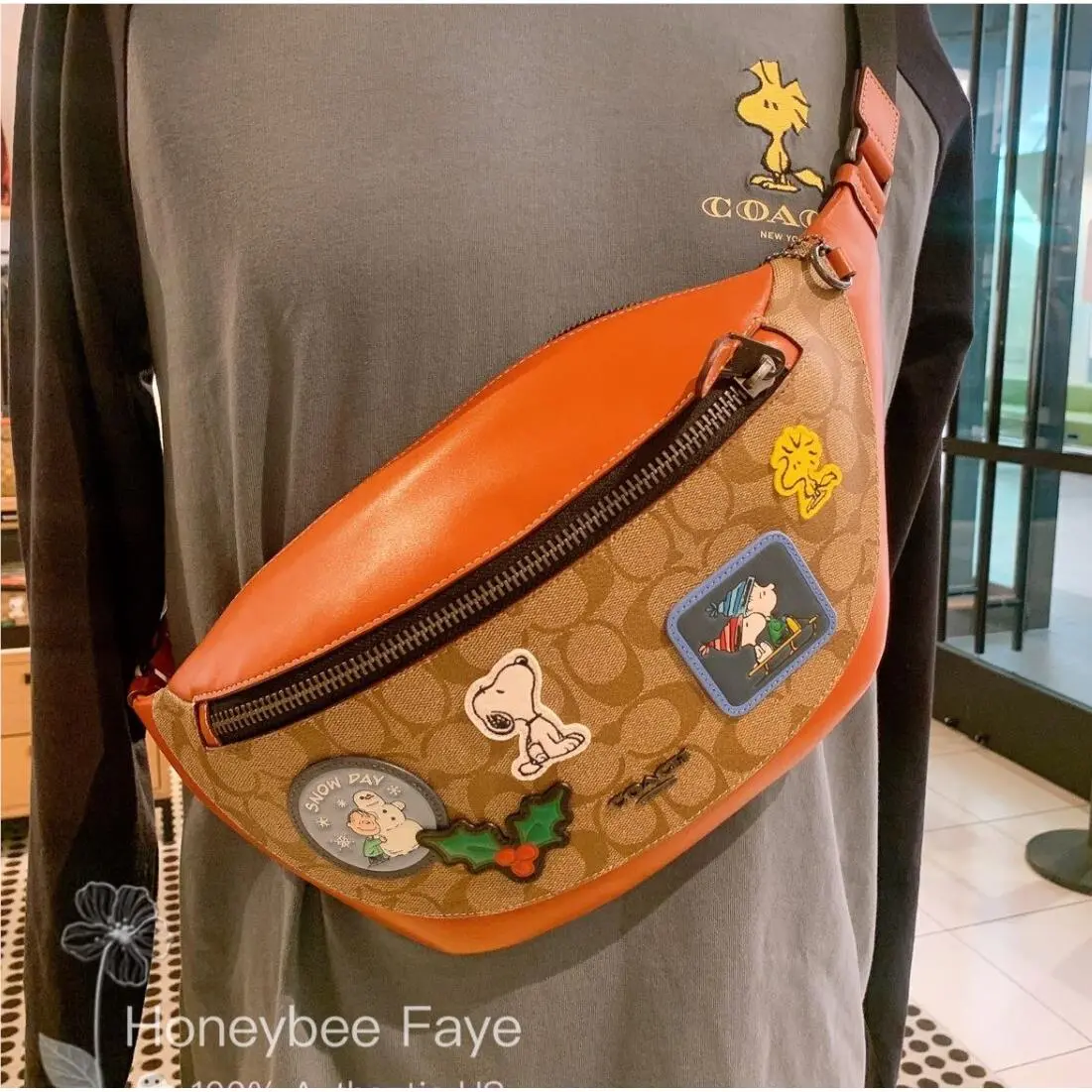 Coach X Peanuts Men`s Warren Belt Bag In Signature Canvas with Patches