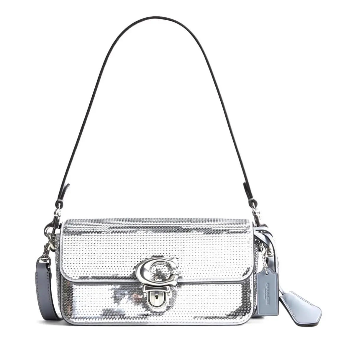 Coach Studio Baguette Shiny Sequin Shoulder Crossbody Bag In Silver