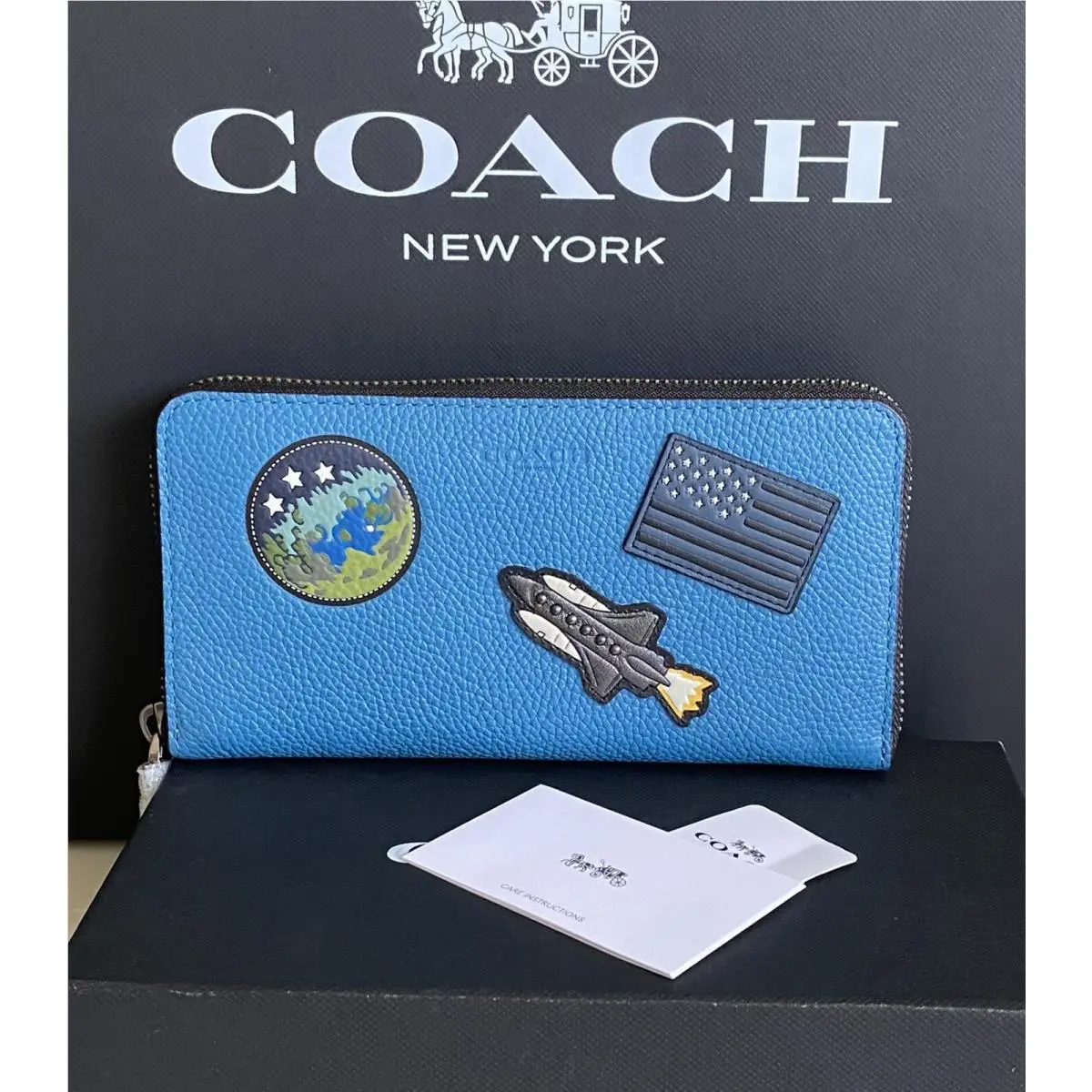 Coach X Nasa Space River Blue Patches Accordion Wallet 30422