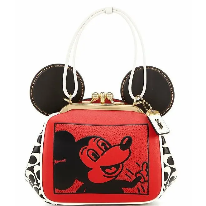 Coach Disney Mickey Mouse x Keith Haring Kisslock Shoulder Bag Red 4716