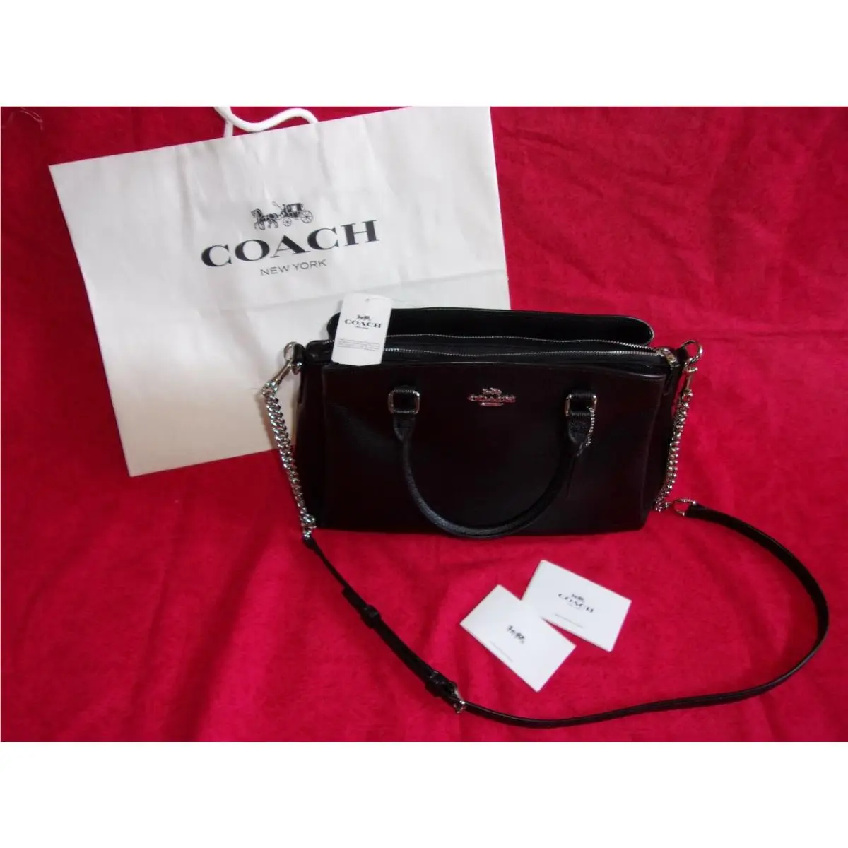 Coach Signature Sage F28976 Black Leather Shoulder Purse/hand Bag W/t