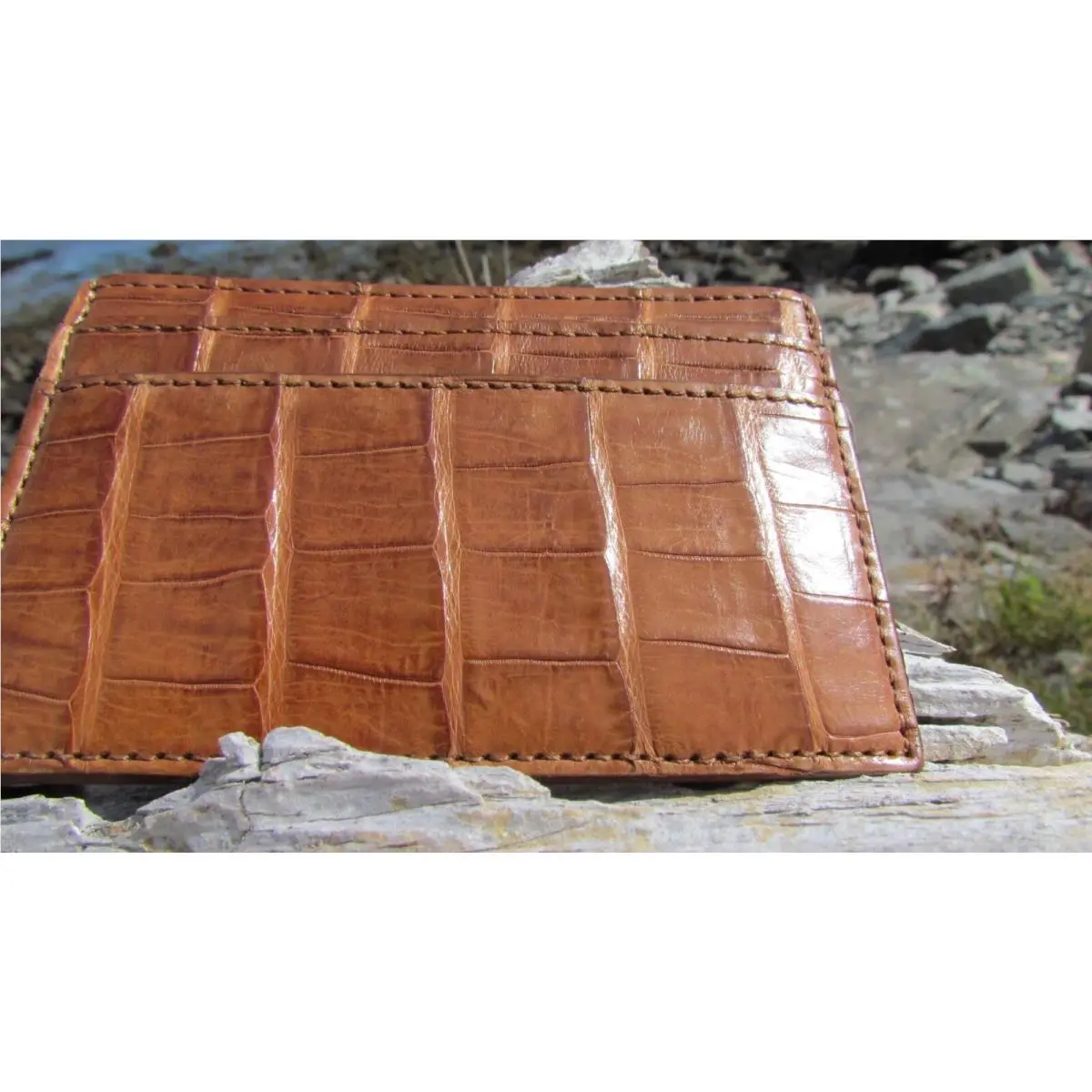 Coach Exotics Slim Card Case Leather Saddle 74265 Gift Bag Gator Croc