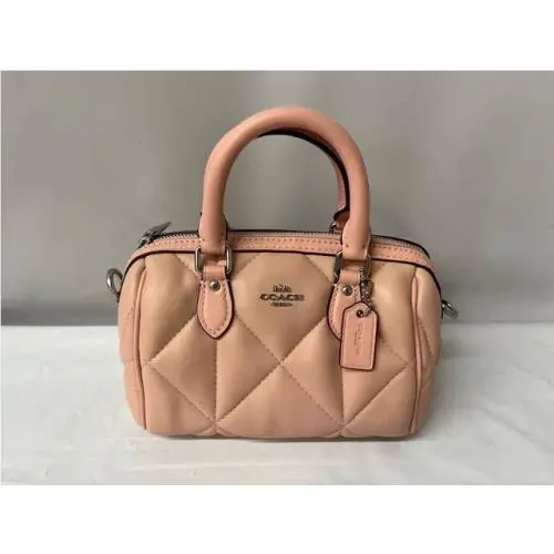 Coach CJ524 Mini Rowan Crossbody w/ Puffy Diamond Quilting in Silver/light Pink