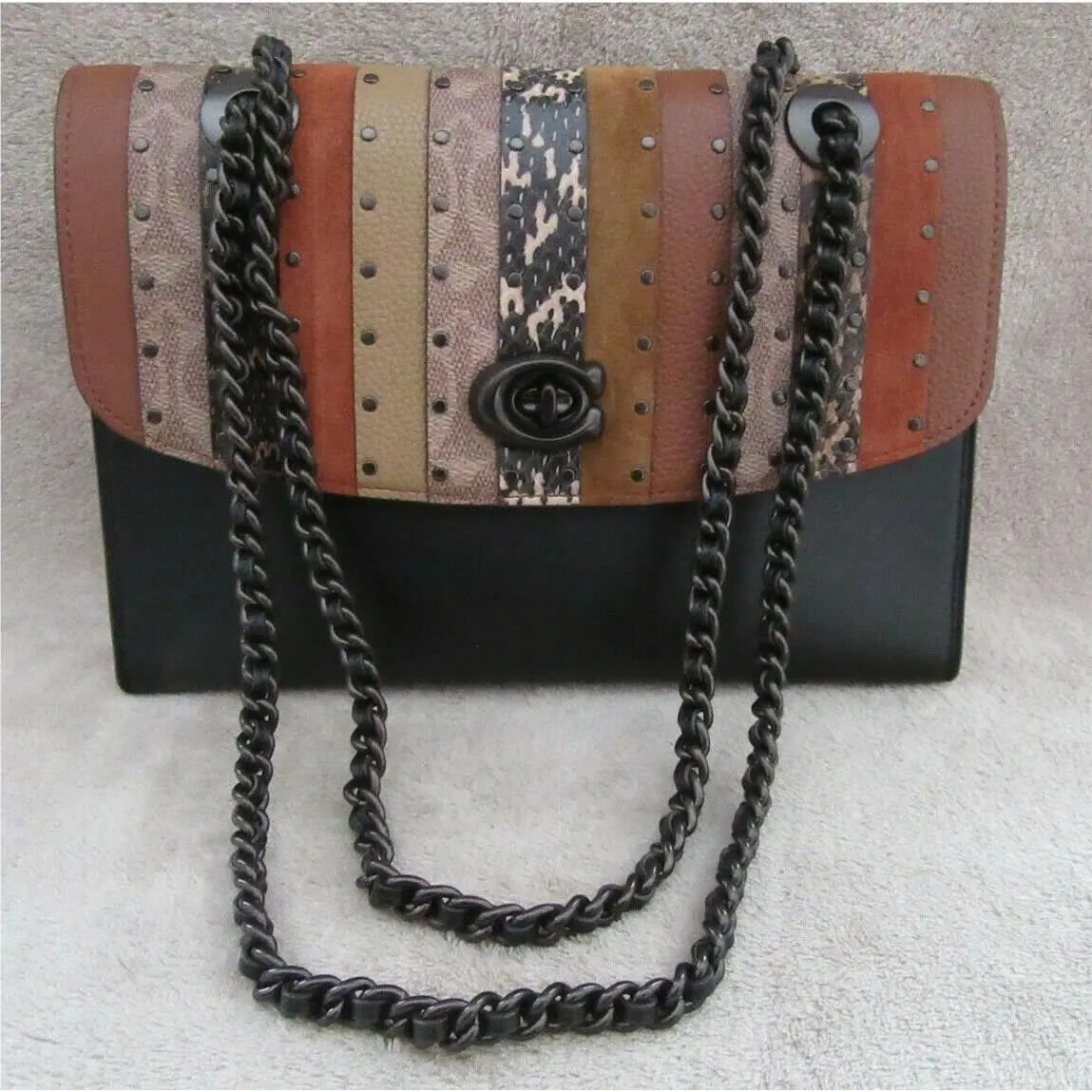 Coach 79273 Signature Exotic Patchwork Stripe Parker Shoulder Handbag Purse