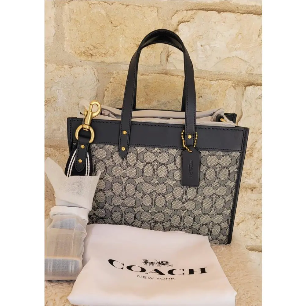 Coach Field Tote 30 X-body Signature Jacquard Midnight Navy Bag + Dust Bag