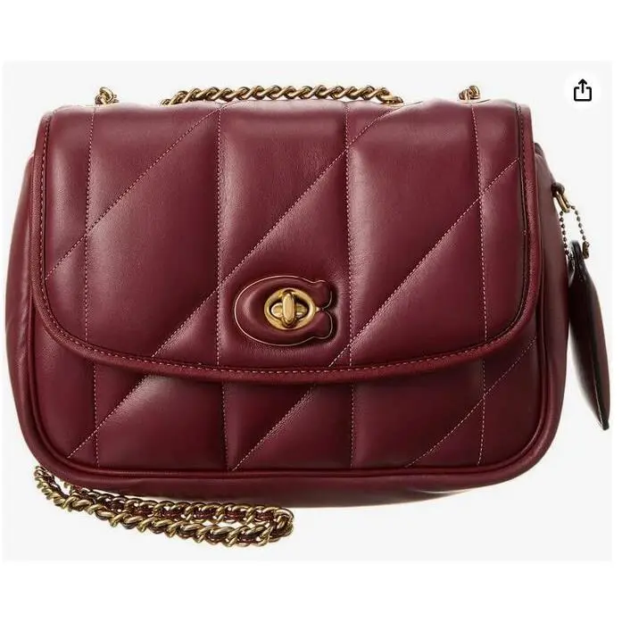 Coach Quilted Pillow Nappa Leather Madison Shoulder Bag Wine Gold C8560